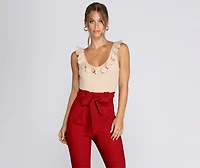 Ruffle Trim Ribbed Bodysuit