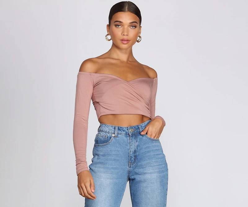 Off The Shoulder Wrap Front Crop Top