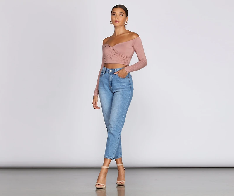 Off The Shoulder Wrap Front Crop Top