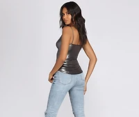 Metallic Cowl Spaghetti Strap Top