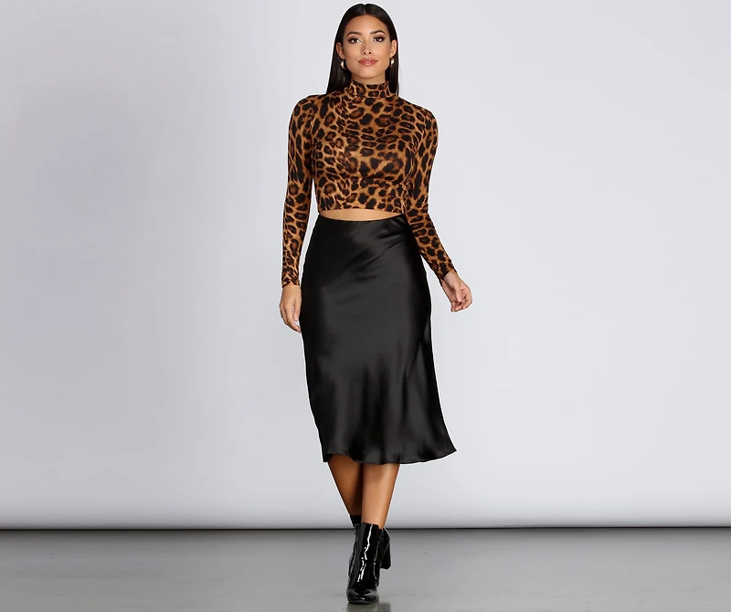 Leopard Mock Neck Crop Top