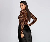 Leopard Mock Neck Crop Top