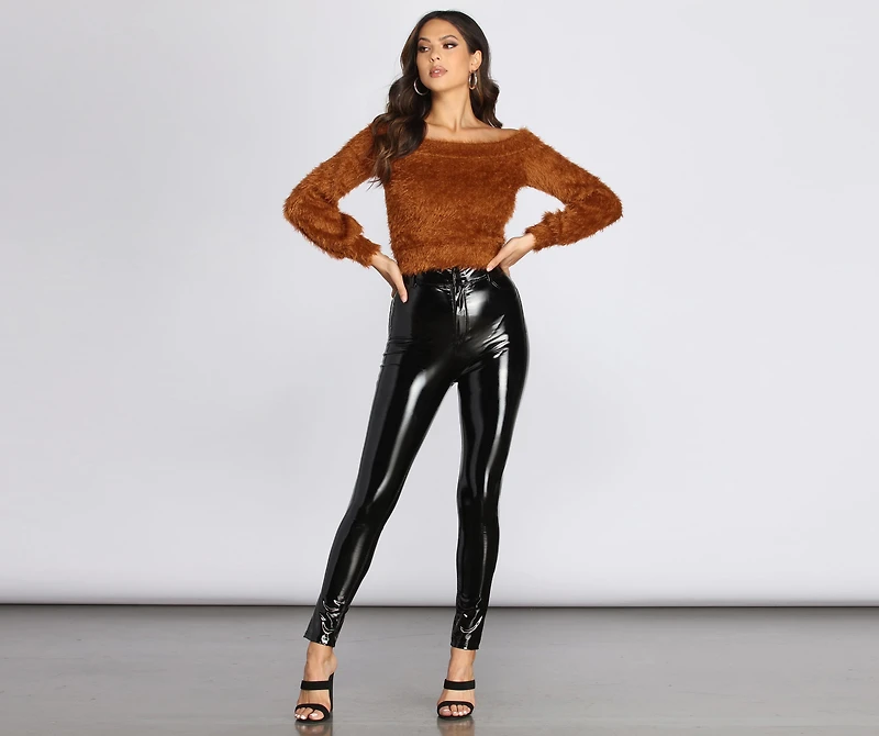 Off The Shoulder Eyelash Knit Top