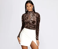 Mock Neck Velvet Leopard Top