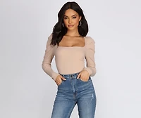 Pleated Puff Sleeve Bodysuit