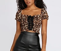 Lace Up Leopard Print Crop Top