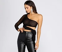 Get My Good Side Mesh One Shoulder Crop Top