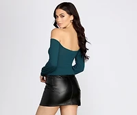Ribbed Knit Off The Shoulder Top