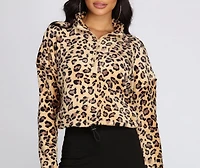 Leopard Print Zip Up Pullover