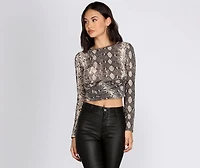 Twist Front Snake Print Crop Top