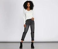 Brushed Knit V-Neck Top