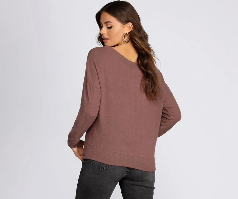 Brushed Knit Boat Neck Pullover