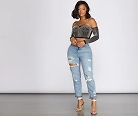 Beautifully Beaded Rhinestone And Pearl Crop Top