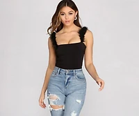 Marabou Faux Fur Strap Crop Top