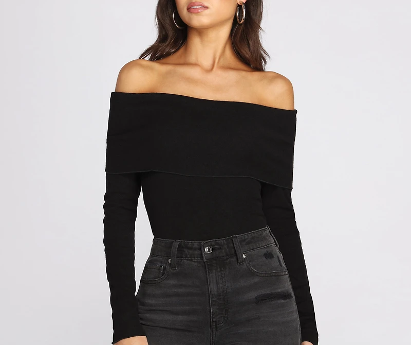 Off The Shoulder Fitted Knit Bodysuit