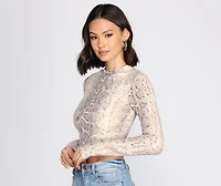 Snake Print Brushed Knit Crop Top