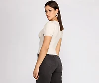 Puff Sleeve V Neck Ribbed Top