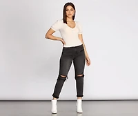 Puff Sleeve V Neck Ribbed Top
