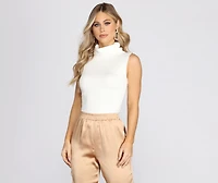 Cowl Neck Basic Knit Crop Top