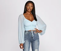 Float On Balloon Sleeve Mesh Crop Top