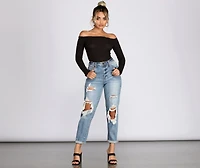 Off The Shoulder Ribbed Knit Top