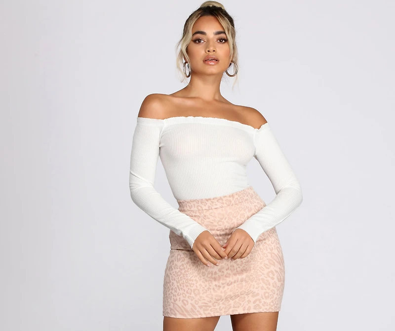 Off The Shoulder Ribbed Knit Top