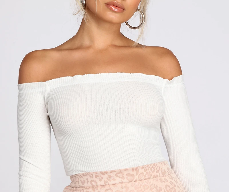 Off The Shoulder Ribbed Knit Top