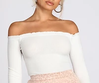 Off The Shoulder Ribbed Knit Top