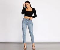 Cropped Ribbed Puff Sleeve Top