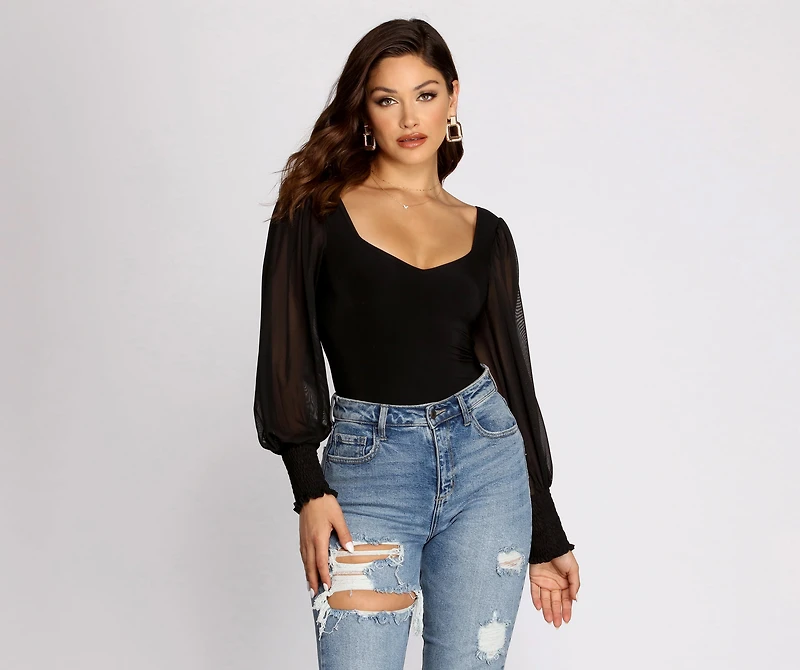Truly Adored Sheer Sleeve Bodysuit