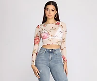 Sweet Floral Mesh Crop Top