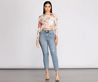 Sweet Floral Mesh Crop Top