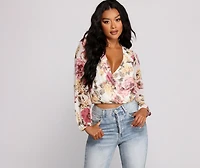 Floral Rush Surplice Mesh Top
