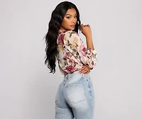 Floral Rush Surplice Mesh Top