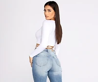 Brushed Knit Wrap Front Crop Top