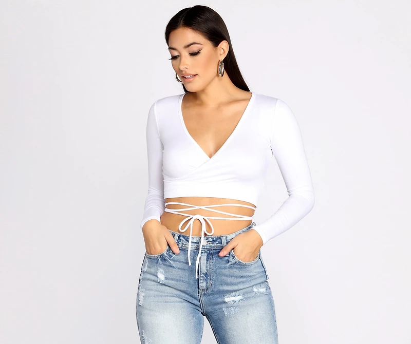 Brushed Knit Wrap Front Crop Top