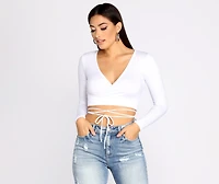 Brushed Knit Wrap Front Crop Top