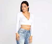 Brushed Knit Wrap Front Crop Top
