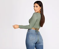Brushed Knit Wrap Front Crop Top
