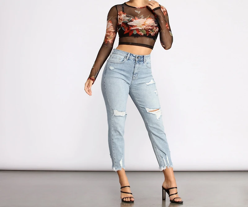 Lookin' Fine Floral Mesh Crop Top