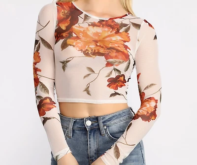 Lookin' Fine Floral Mesh Crop Top