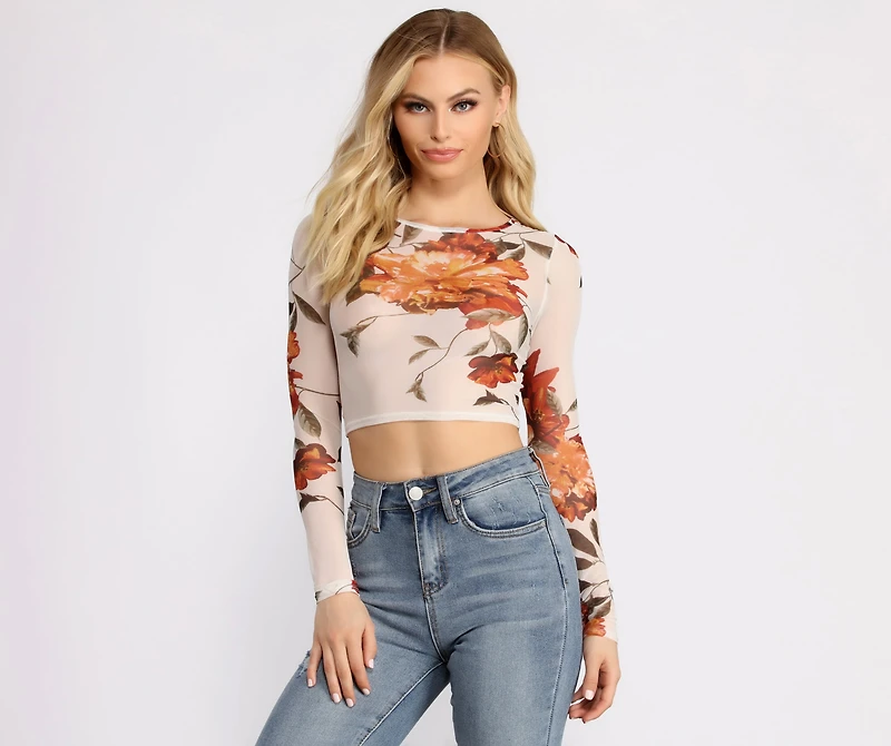 Lookin' Fine Floral Mesh Crop Top