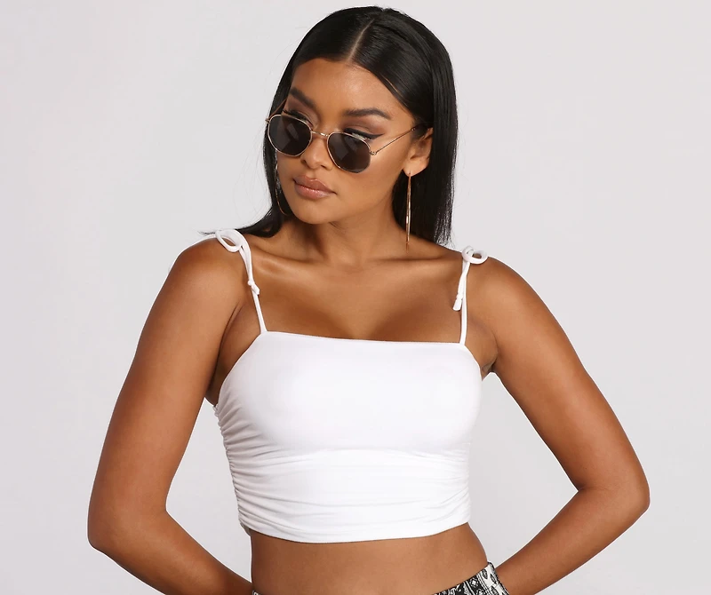 Tie Strap Ruched Crop Tank Top
