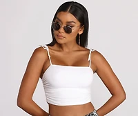 Tie Strap Ruched Crop Tank Top