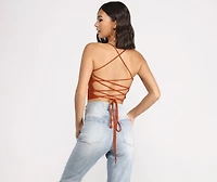 Step Up Crop Lace-Up Top