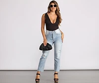 Plunging Tie Strap Basic Bodysuit