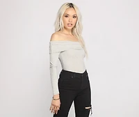 Ribbed Off The Shoulder Fold-Over Top