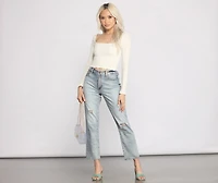 Ribbed And Smocked Square Neck Crop Top