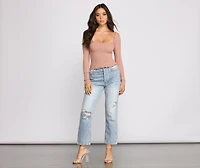 Ribbed And Smocked Square Neck Crop Top