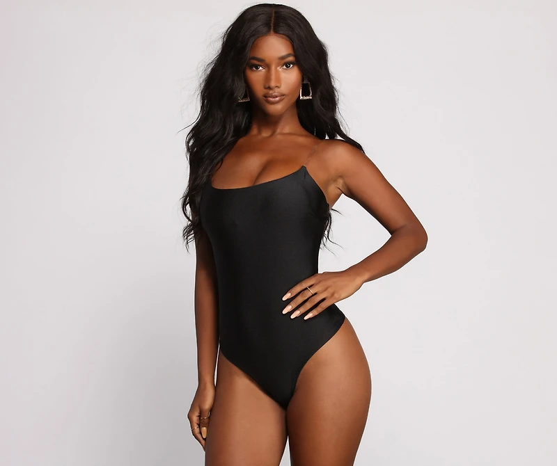 Sleek Satin Clear Strap Bodysuit